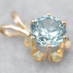 Blue Zircon Buttercup Pendant, Zircon Solitaire Pendant, Layering Pendant, Birthstone Pendant, Something Blue, Bridal Jewelry A25483