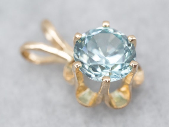 14K Yellow Gold Blue Zircon Buttercup Pendant, So… - image 1