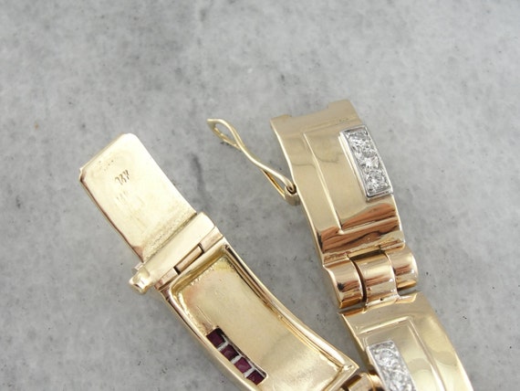 Retro Era Diamond Ruby Gold Bracelet, Vintage Hea… - image 3
