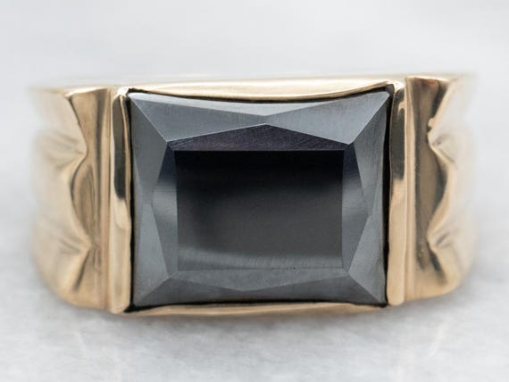 10K Yellow Gold Hematite Ring, Rectangular Solita… - image 1
