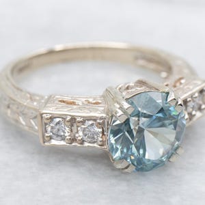 Blue Zircon Sweetheart Ring, Zircon and Diamond Ring, White Gold Blue Zircon Ring, Zircon Jewelry, Birthstone Ring, Anniversary Gift A66040