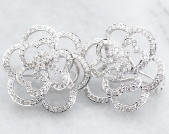 1,80 karaat diamanten bloemenoorbellen, 14 kt witgoud