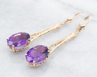 14K Gelbgold Amethyst Ohrringe, Februar Geburtsstein