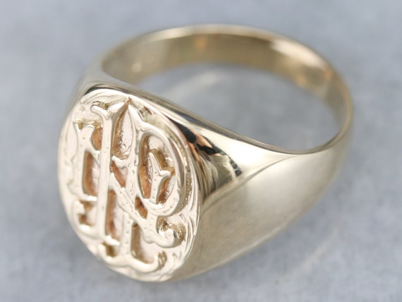 Antique Gold Signet Ring, Monogrammed "INP" Signe… - image 3