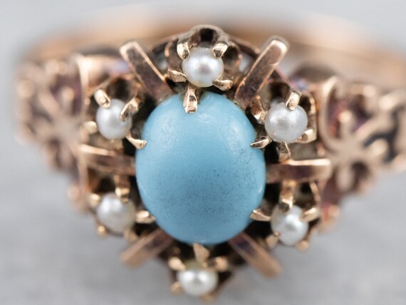 Victorian Era Glass Turquoise Ring, Glass Turquoi… - image 6