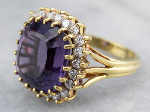Amethyst and Diamond Cocktail Ring, 18K Gold Amet… - image 4