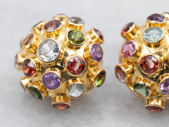 Multi Gemstone Domed Stud Earrings - image 3
