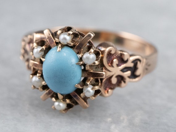 Victorian Era Glass Turquoise Ring, Glass Turquoi… - image 3