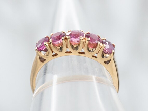 14K Yellow Gold Five Stone Ruby Band Ring - image 3