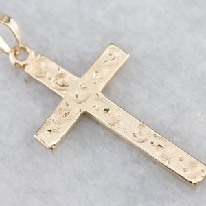 Etched Yellow Gold Cross, Retro Era Gold Cross, Vintage Gold Cross, Religious Jewelry NLR7R61P