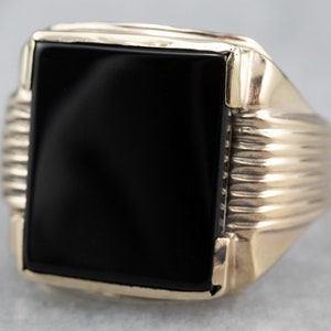 Retro Black Onyx Ring, Yellow Gold Onyx Ring, Onyx Statement Ring, Men&#39;s Vintage Ring, Anniversary Gift, Right Hand Ring TKJPEF9D