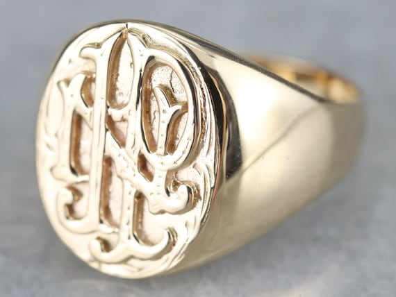 Antique Gold Signet Ring, Monogrammed "INP" Signe… - image 1