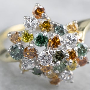 Colorful Diamond Cluster Ring, Modern Diamond Cocktail Ring, Multi Gemstone Ring, Diamond Anniversary, Gemstone Statement Ring Z8PU4093 image 2