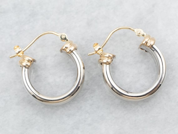 Two Tone Yellow and White Gold Hoop Earrings, Two… - image 2