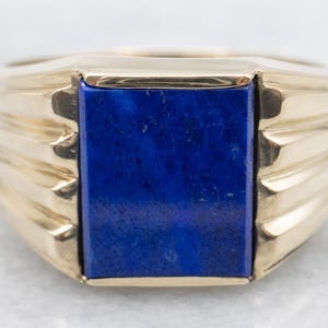 Vintage Gold Lapis Statement Ring, Lapis Lazuli Ring, Yellow Gold Lapis Ring, Men&#39;s Vintage Ring, Blue Stone Ring, Lapis Jewelry A62575