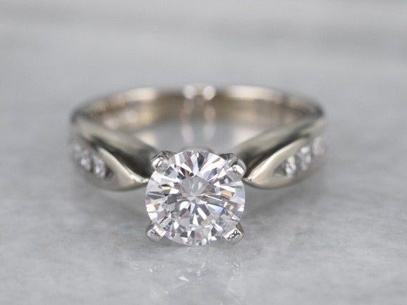 Round Brilliant Diamond Engagement, Modern Engage… - image 1