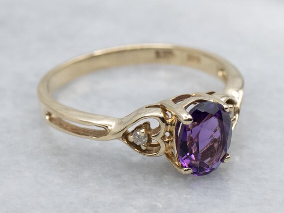 Sweetheart Amethyst and Diamond Heart-Shaped Shoulder Ring