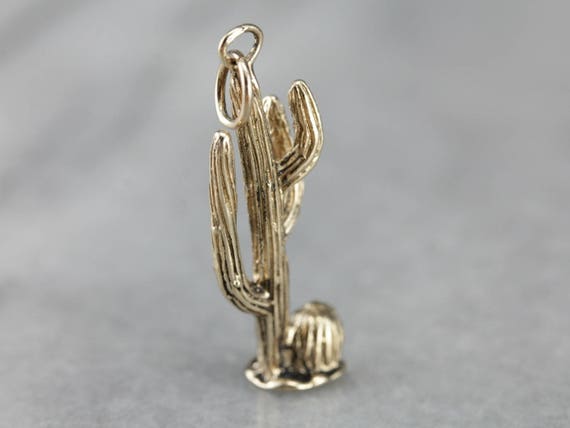 Detailed Desert Cactus, Gold Cactus Pendant, Deser