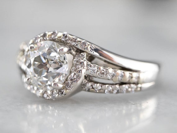 European Cut Diamond Engagement Ring, Diamond Hal… - image 3