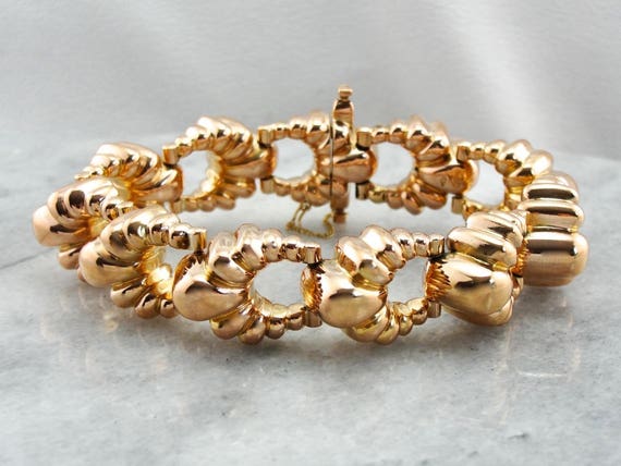 Huge Heavy Rose Gold Bracelet, Scalloped Link Bra… - image 2