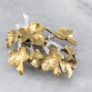 Tiffany Diamond Platinum and Gold Ivy Brooch, Botanical Brooch, Mixed Metal Brooch, Bridal Pin, April Birthstone, Gift for Her 79MHKR13 image 3