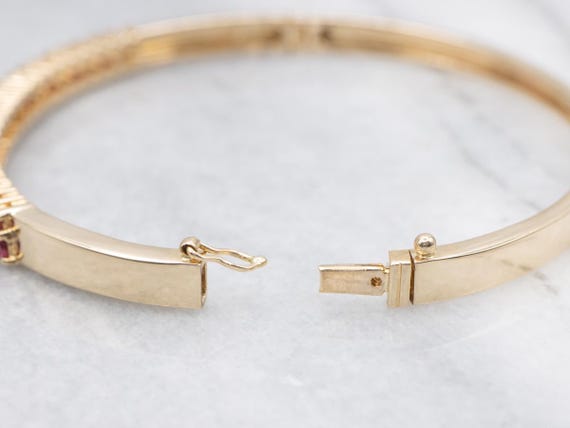 14K Yellow Gold Ruby and Diamond Bangle Bracelet - image 5