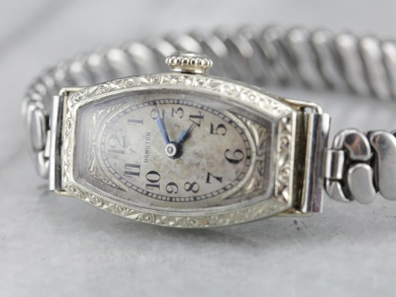 1930's Hamilton Wrist Watch, White Gold Watch, La… - image 2