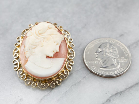 Mid Century Cameo Pin or Pedant, Yellow Gold Came… - image 7