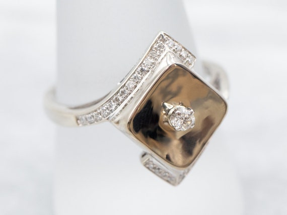 Modernist 14K White Gold Diamond Bypass Ring - image 3