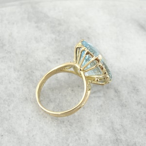 Large Aquamarine Gold Statement Ring, Pale Blue Aquamarine Cocktail Ring, Vintage Cocktail Ring, March Birthstone, ZT04TJ image 3