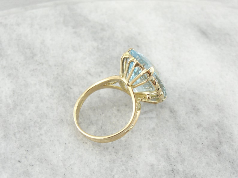 Large Aquamarine Gold Statement Ring, Pale Blue Aquamarine Cocktail Ring, Vintage Cocktail Ring, March Birthstone, ZT04TJ image 3