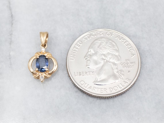 Vintage Sapphire and Diamond Pendant, Yellow Gold… - image 2