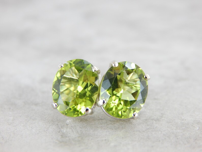 Large Oval Peridot Stud Earrings in White Gold 44P252R Etsy