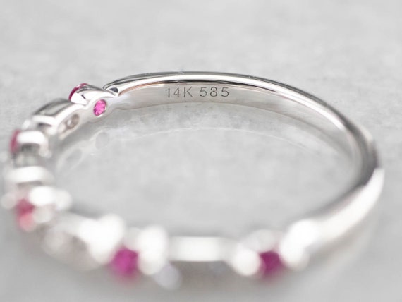 14K White Gold Ruby and Diamond Stacking Band - image 5