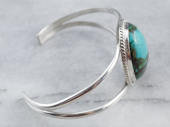 Sterling Silver Turquoise Bracelet, Silver Cuff B… - image 4