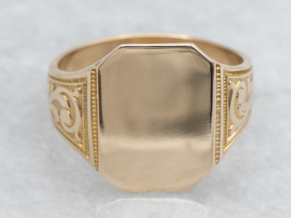 Vintage Rectangular-Top Signet Ring with Ornately… - image 2
