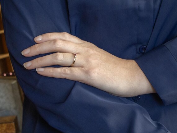 Ruby Diamond 14K Yellow Gold Three Stone Annivers… - image 4