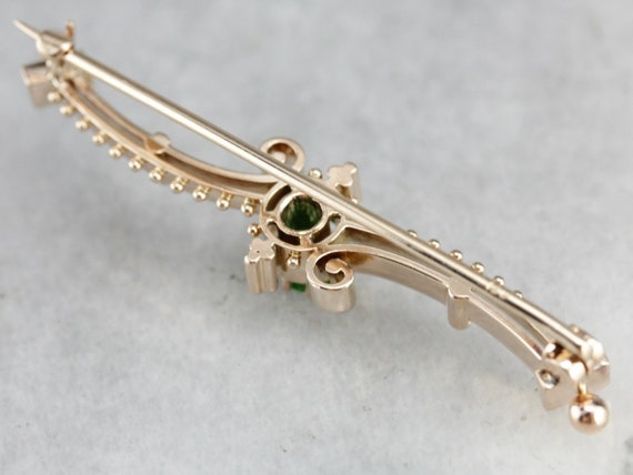 Vintage Green Garnet Gold Bar Pin, Victorian Revi… - image 5