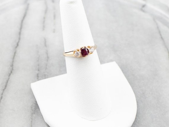 14K Yellow Gold Ruby and Diamond Three Stone Ring… - image 7