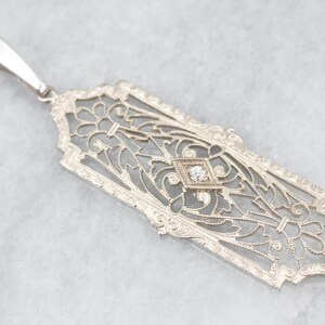 Diamond Art Deco, White Gold Filigree Pendant, Anniversary Gift, Diamond Jewelry, Bridal Jewelry, White Gold Pendant A27701