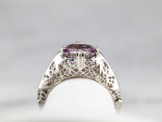Art Deco Pink Ceylon Sapphire Solitaire Ring, Flo… - image 7