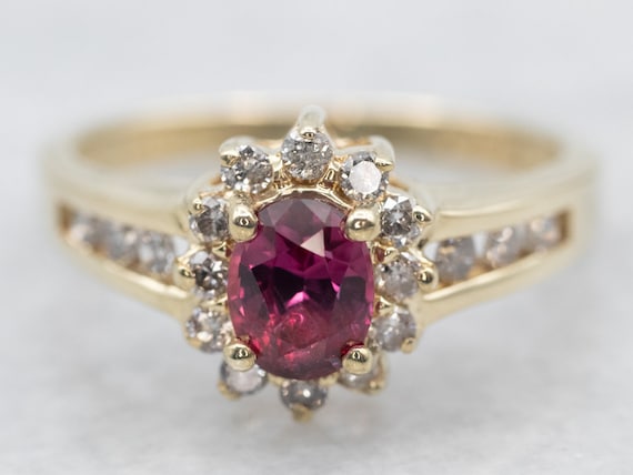 Ruby and Diamond Ring, Ruby Halo Ring, Ruby Halo … - image 1