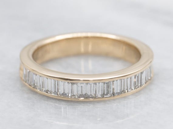 14K Yellow Gold Baguette Diamond Channel Band Ring - Gem
