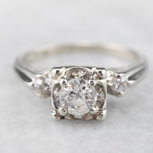 Old Mine Cut Diamond Engagement Ring, Retro Era Old Mine Cut Diamond ...
