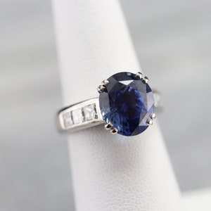 Sapphire and Diamond Statement Ring, Platinum Sapphire Ring, Sapphire Cocktail Ring, Anniversary Ring, Large Sapphire Ring NCE1YZJV image 7