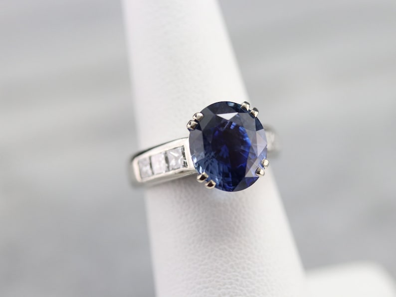Sapphire and Diamond Statement Ring, Platinum Sapphire Ring, Sapphire Cocktail Ring, Anniversary Ring, Large Sapphire Ring NCE1YZJV image 7