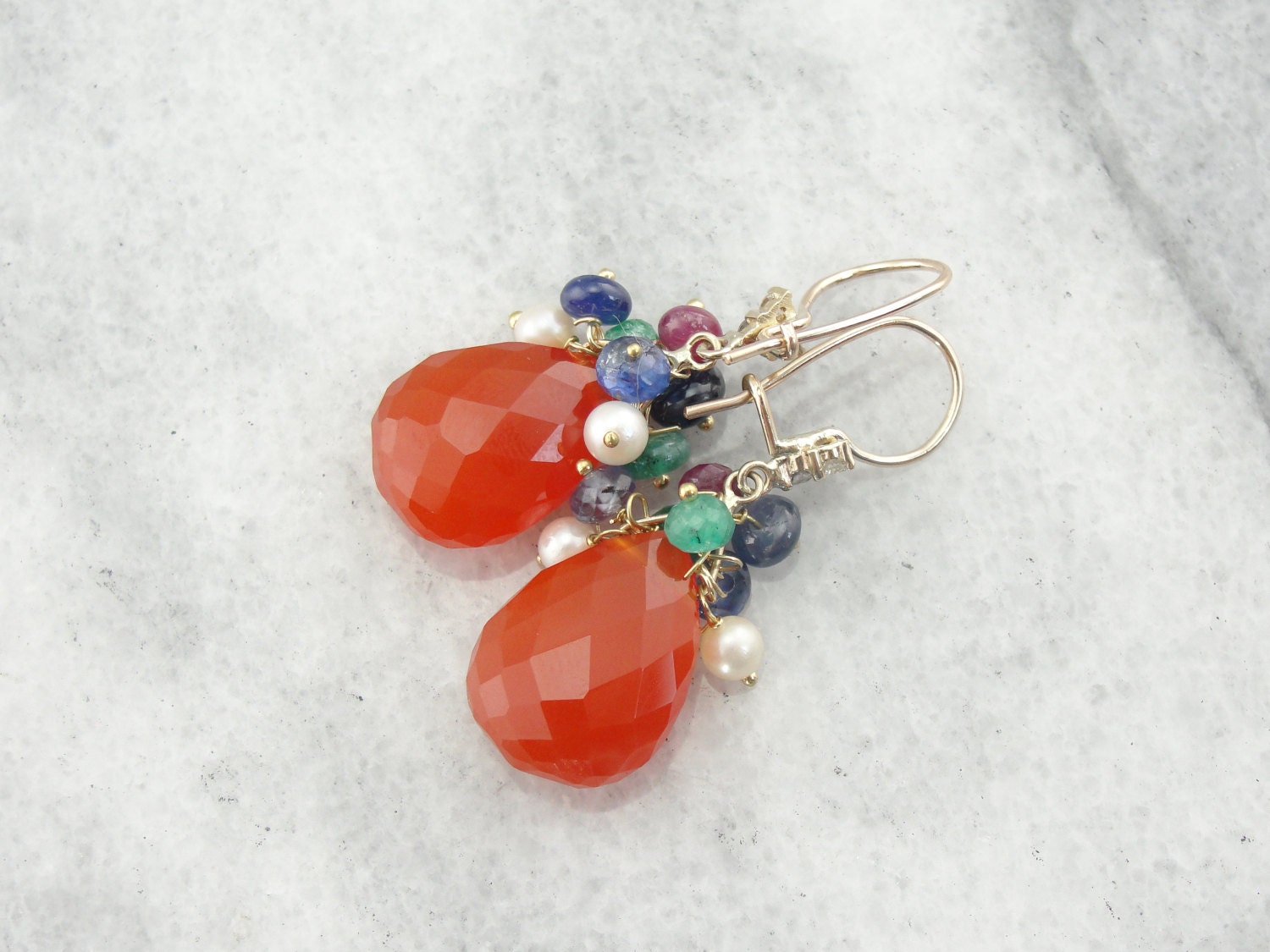 Fun Carnelian Drop Earrings With Diamond and Gemstone Accents | Etsy