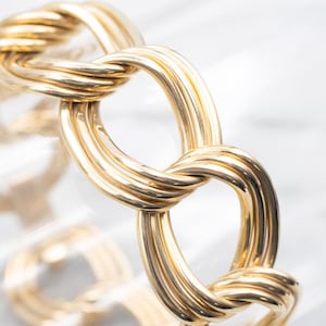 Gedurfde geelgouden drievoudige schakelarmband, geelgouden schakelarmband, 14 kt geelgouden armband, gouden armband, armband A50675