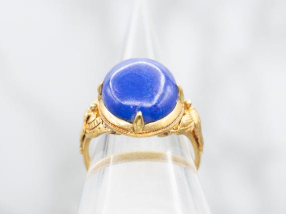 18K Gold Lapis Lazuli Statement Ring, Size 6 - image 3