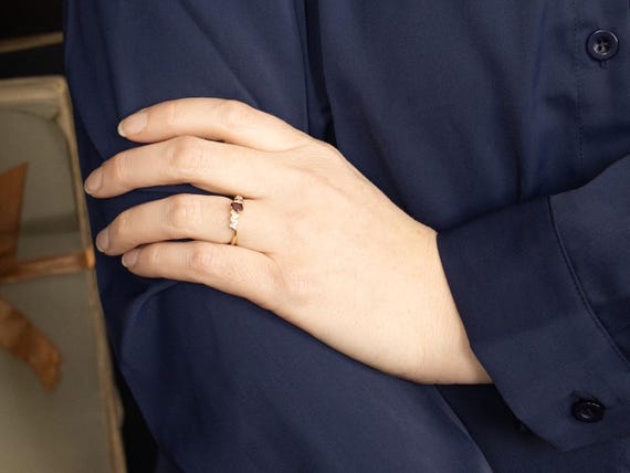 14K Gold Ruby and Diamond Bypass Ring, July Birth… - image 4